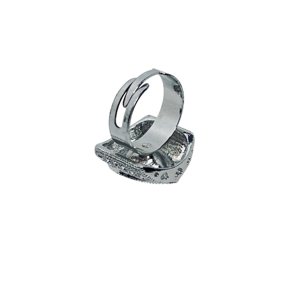 Silver Tone Tear Drop Clear Rhinestone Adjustable Statement Ring (R468) - Picture 4 of 6